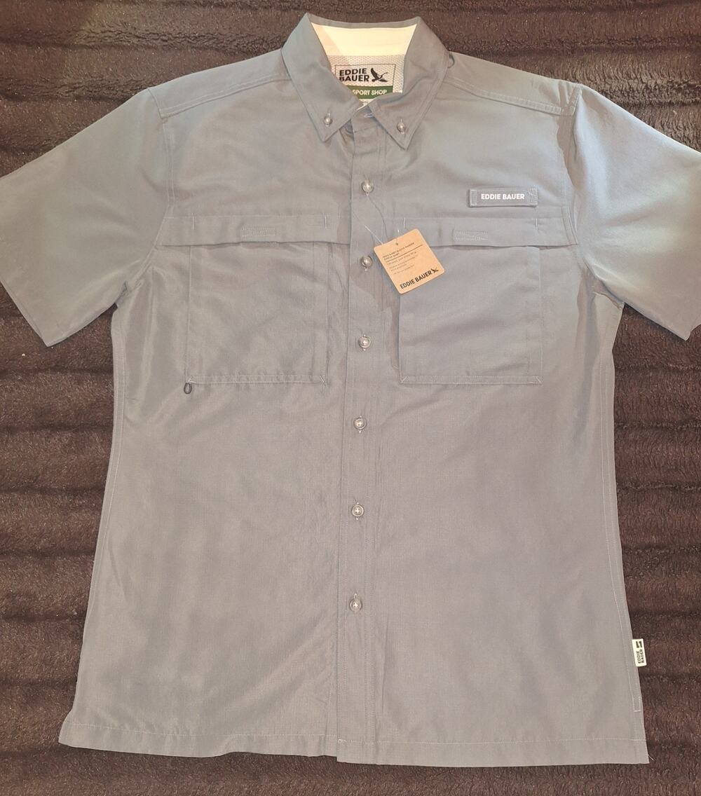 Eddie Bauer Sport Shop Shirt Mens S Grey Plaid Short Sleeve Button Front